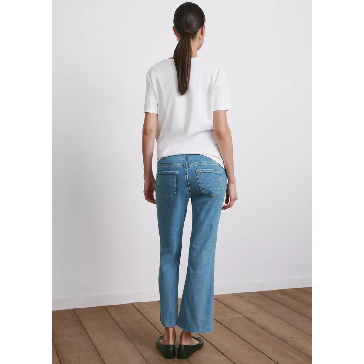 Jean de grossesse flare crop bleu moyen, MANGO