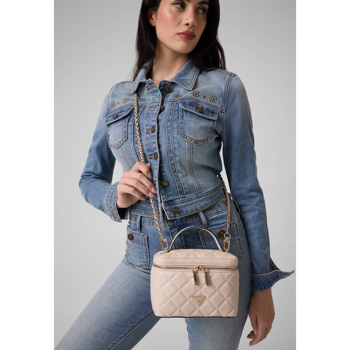 Sac Canister Matelassé Juliet crème, GUESS