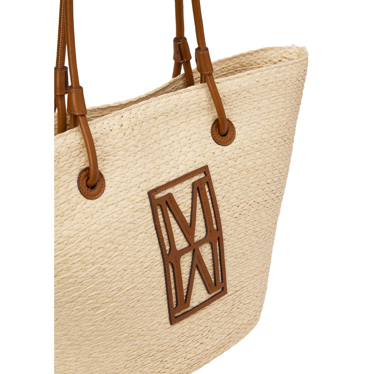 Shopper en raphia large avec détails élégants en cuir véritable cognac, MARC O'POLO