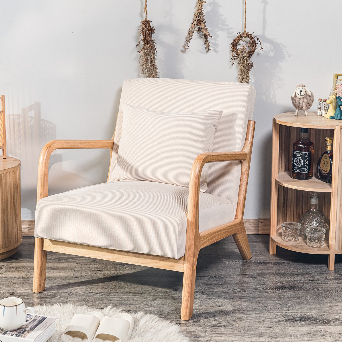 Fauteuil de salon en velours côtelé, OHAMA beige, NORDLYS
