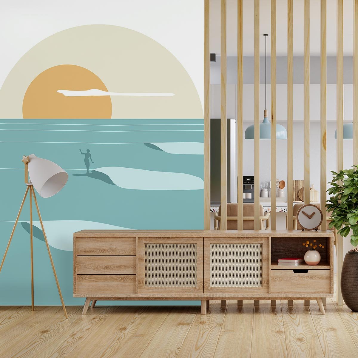 Papier peint surf au coucher du soleil intissé, HEXOA