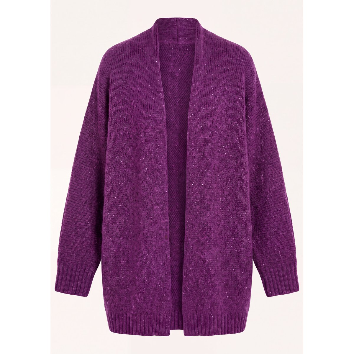 Gilet mi-long oversize en maille irisée cassis, LA FEE MARABOUTEE