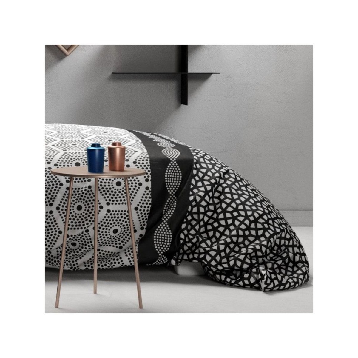 Housse de couette 100% coton 57 fils + 2 taies d’oreiller noir, DECORATIE