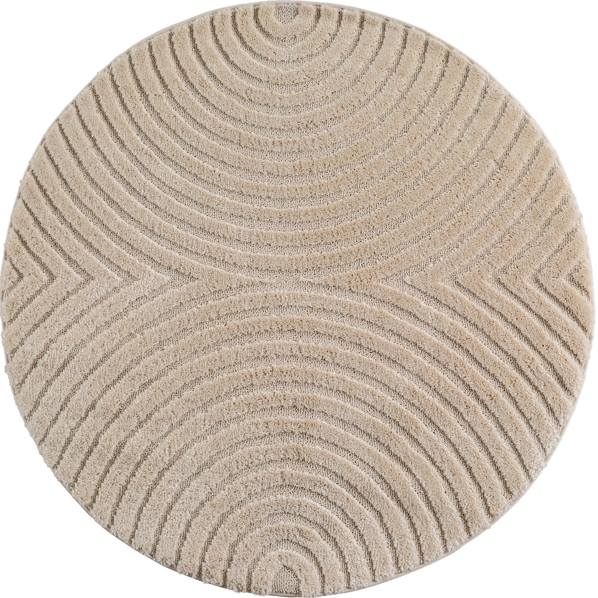 Tapis rond intérieur à relief motif demi arc TURIN beige, NAZAR RUGS