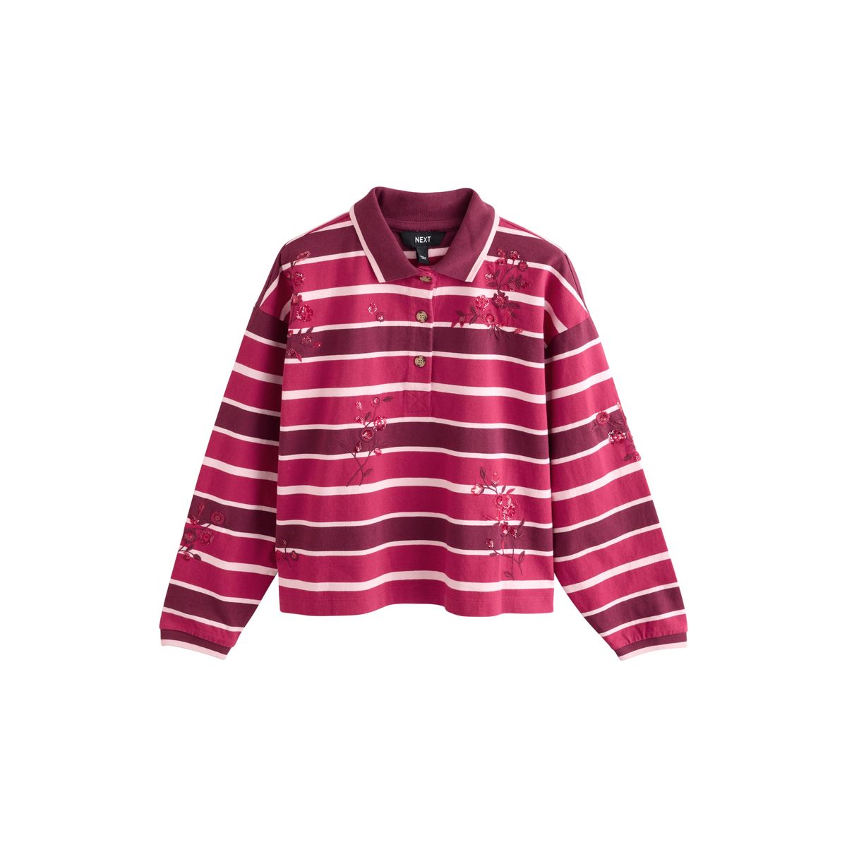 Haut style rugby à manches longues/ornements rayure rose foncé, NEXT