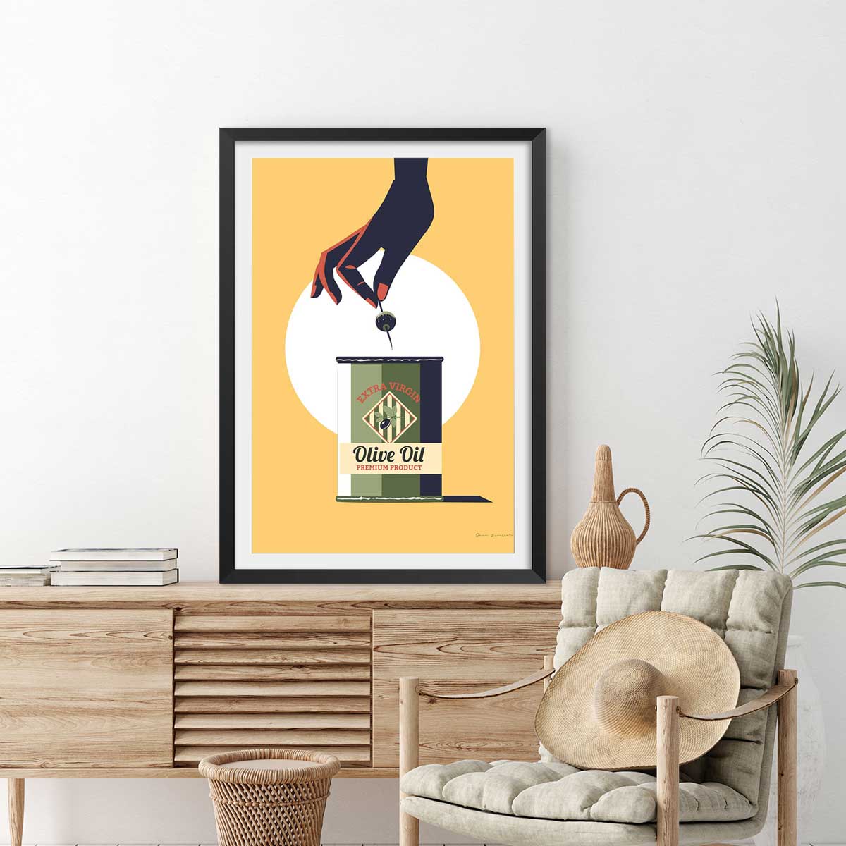 Affiche cuisine Huile d'olive extra affiche + cadre en bois - noir, HEXOA