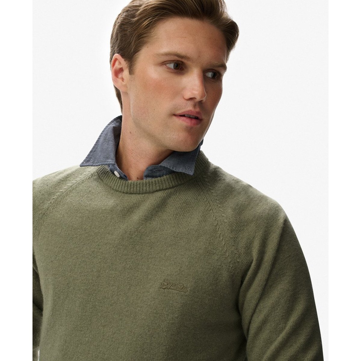 Pull col rond sauge pâle, SUPERDRY
