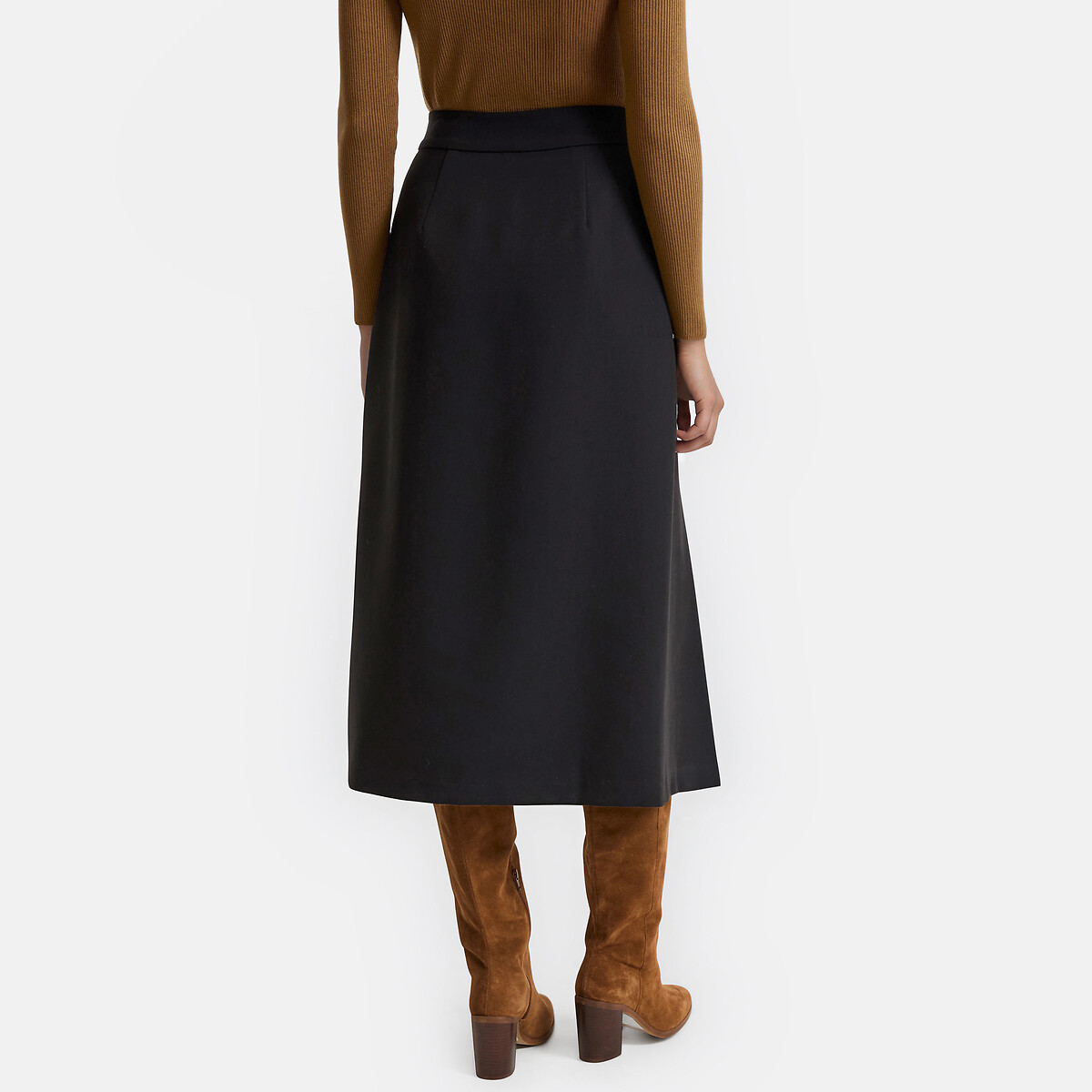 Falda midi cruzada recta y con pliegues negro, LA REDOUTE COLLECTIONS