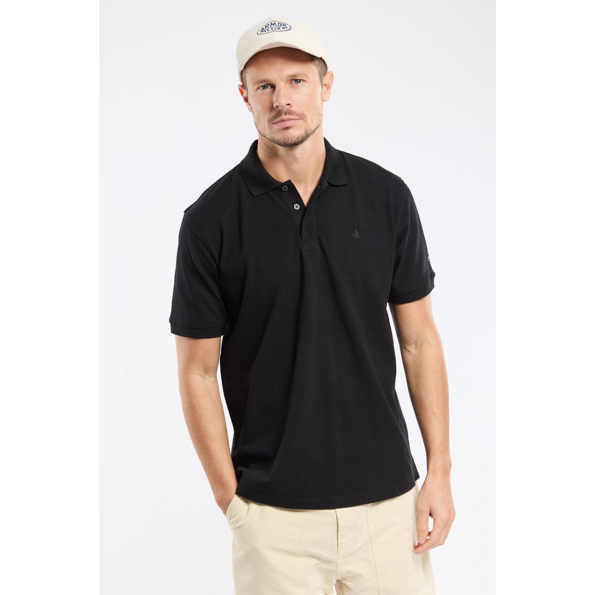 Polo manches courtes en coton piqué noir, ARMOR-LUX
