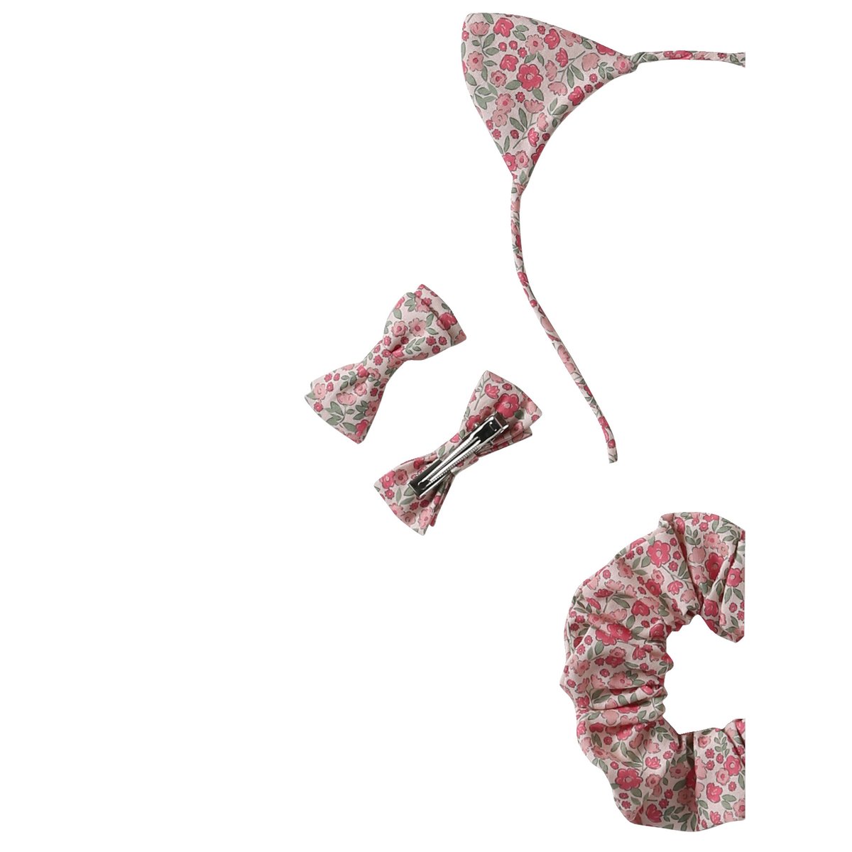 Coffret accessoires coton imprimé fleuri rose pâle, VERTBAUDET