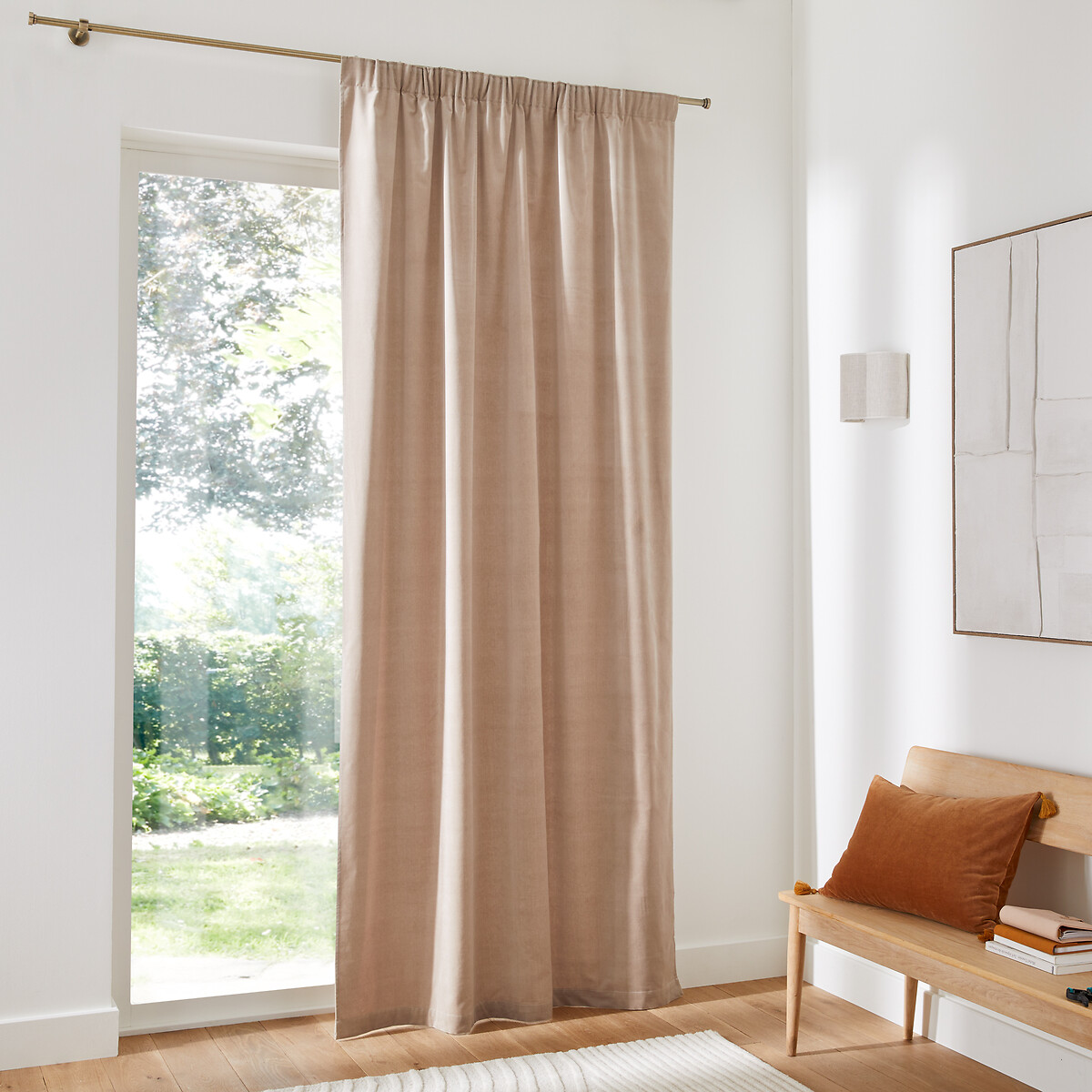 Rideau en velours, à galon fronceur et wave, VELVET beige, LA REDOUTE INTERIEURS