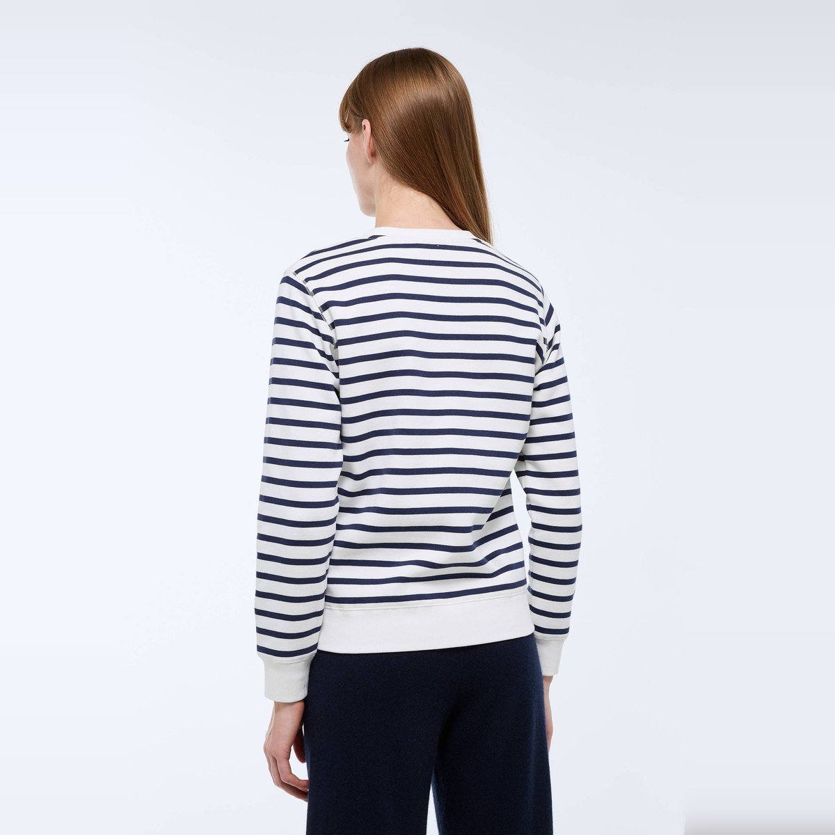 Sweat marinière avec broderie coeur en molleton blanc, MONOPRIX