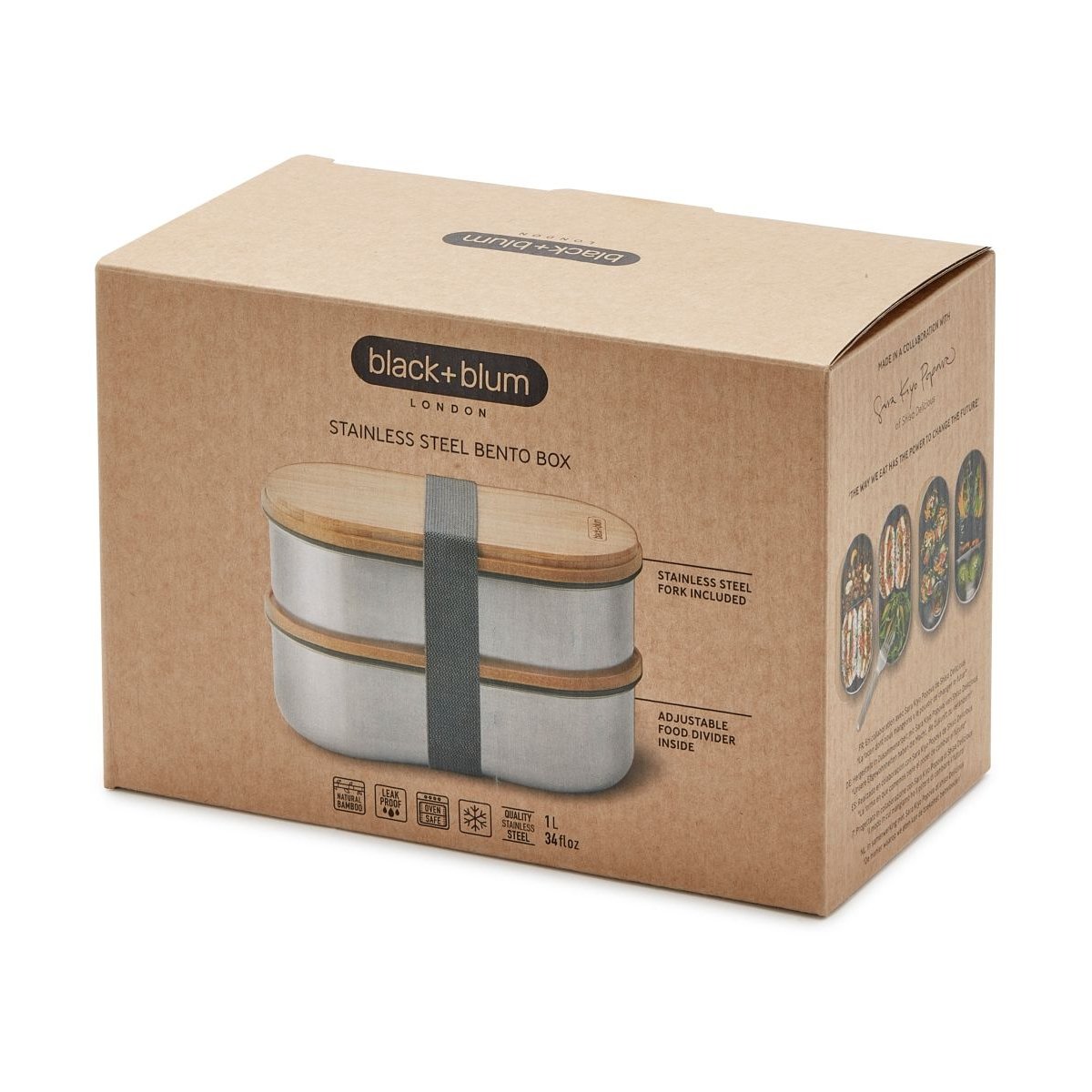 Boîte repas bento double compartiment couleur unique, BLACK + BLUM