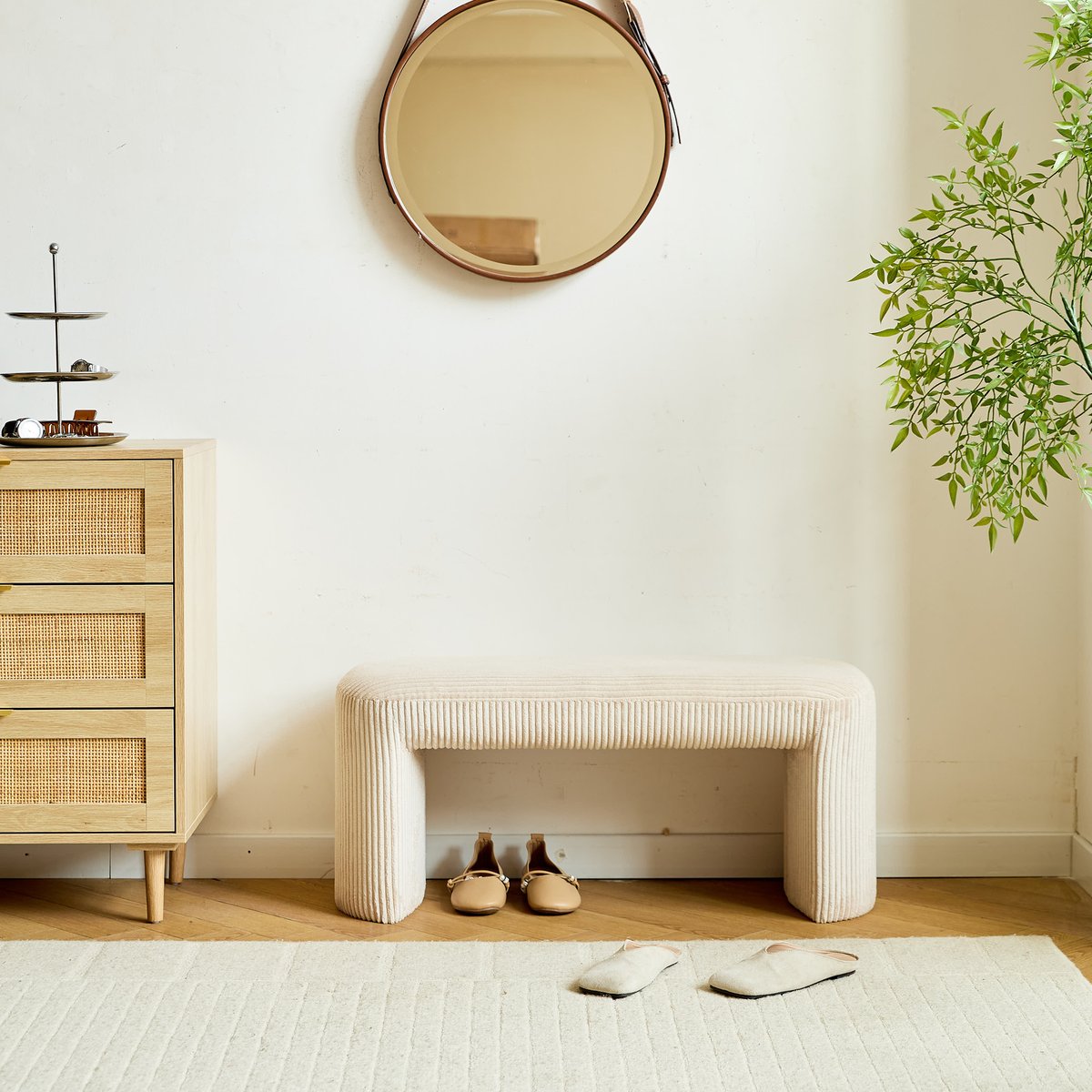 Banc style scandinave, velours, RIGA beige, NORDLYS