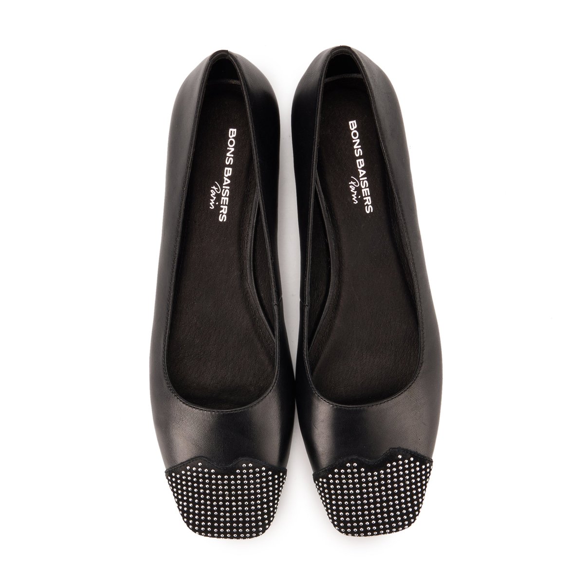Ballerines Elisa Cuir Lisse Studs noir, BONS BAISERS