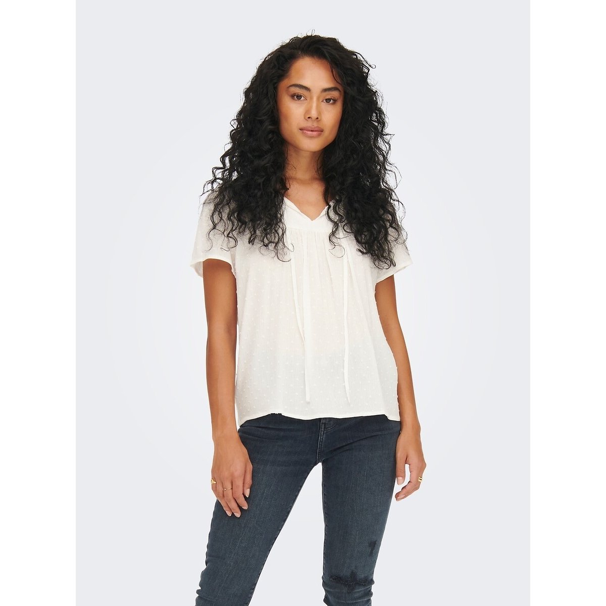 Soepele blouse, volantkraag te strikken wit, JDY