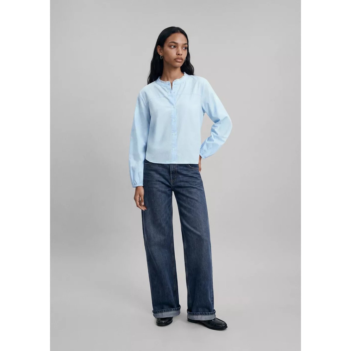Blouse coton col à volant bleu ciel, MANGO TEEN