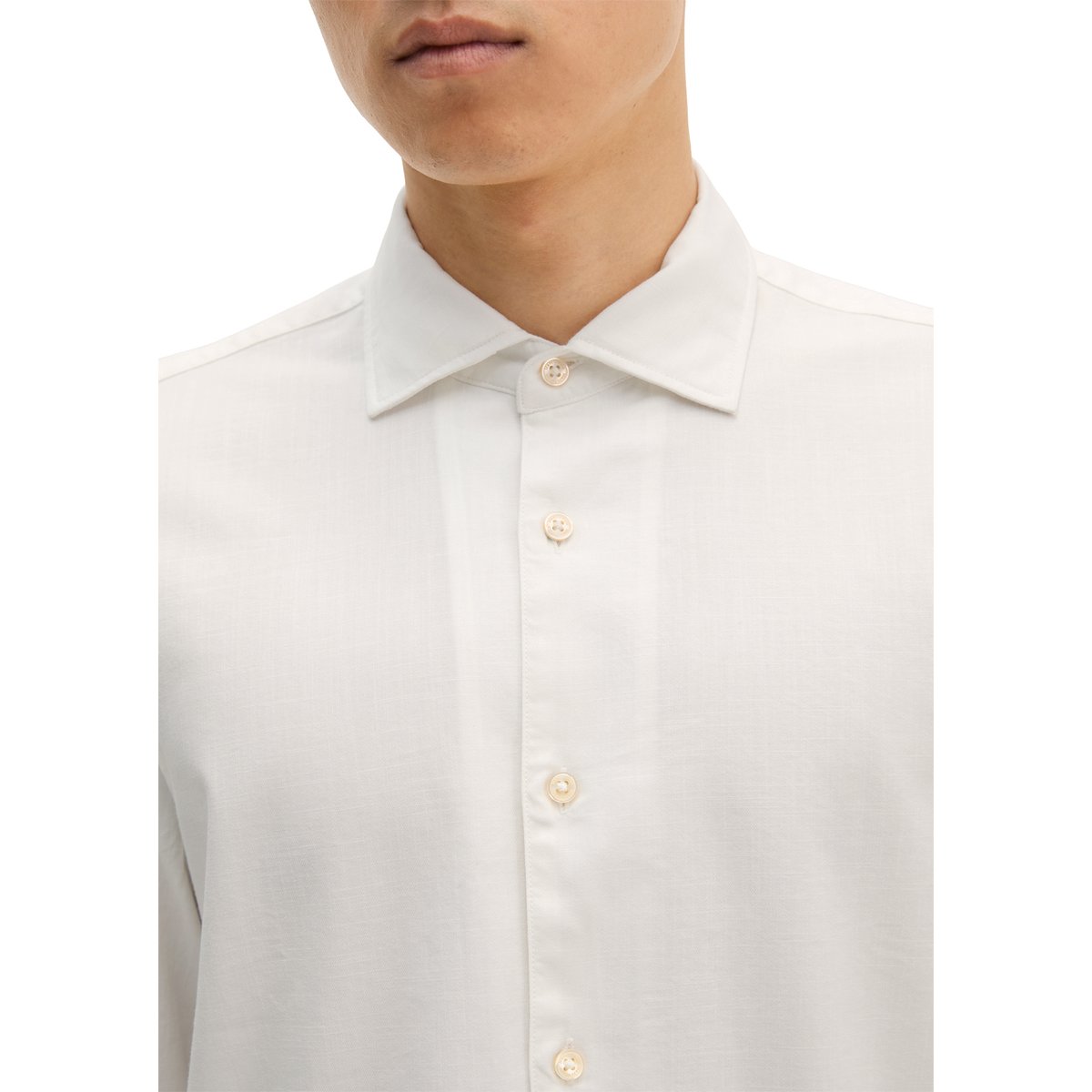 Chemise en sergé ajustée en coton biologique et lyocell blanc, MARC O'POLO