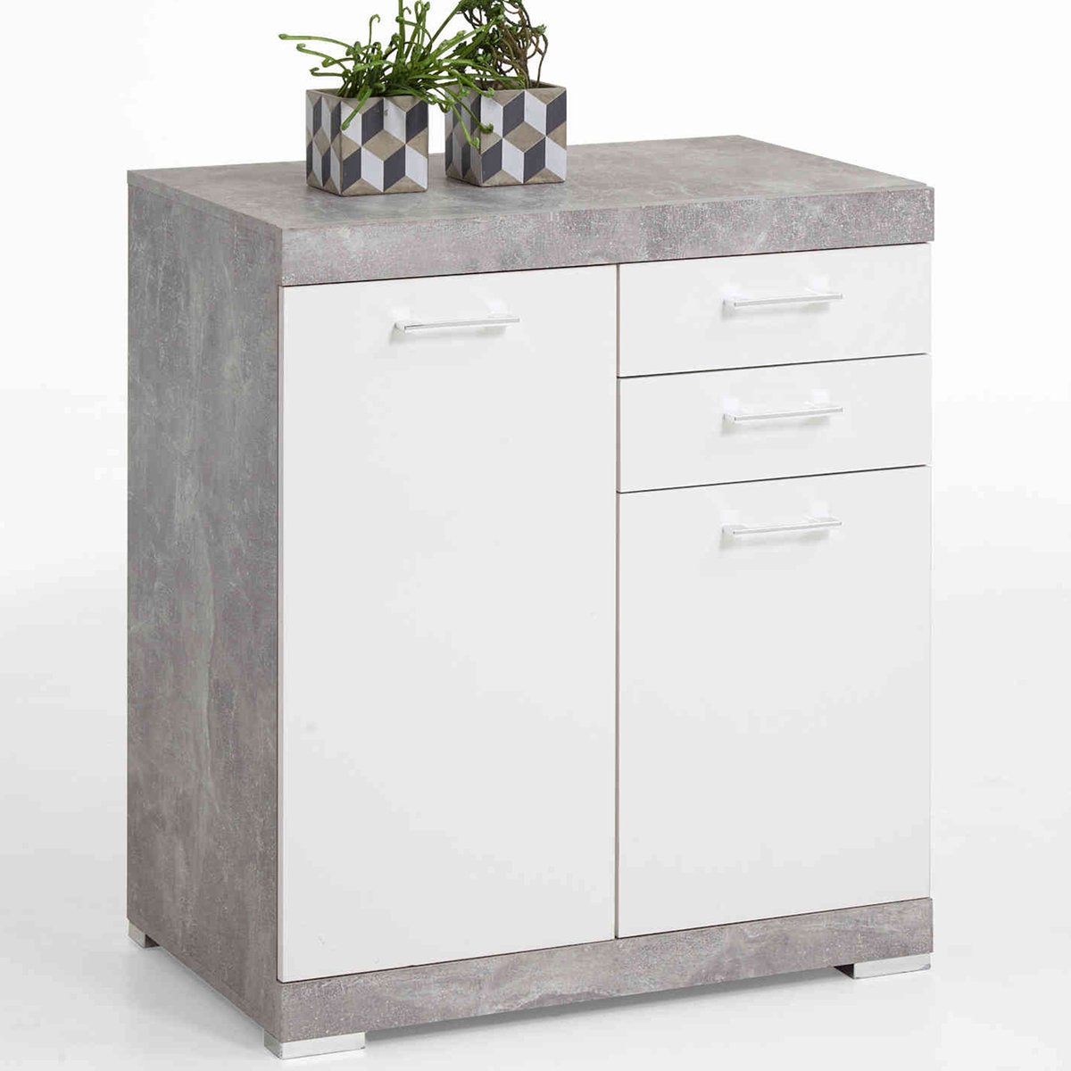 Commode 2 portes 2 tiroirs blanc, TERRE DE NUIT