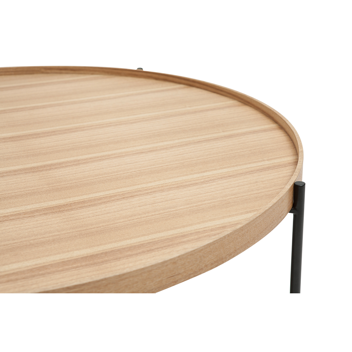 Table basse ronde bois clair et métal noir D90 cm BASSY frêne, MILIBOO