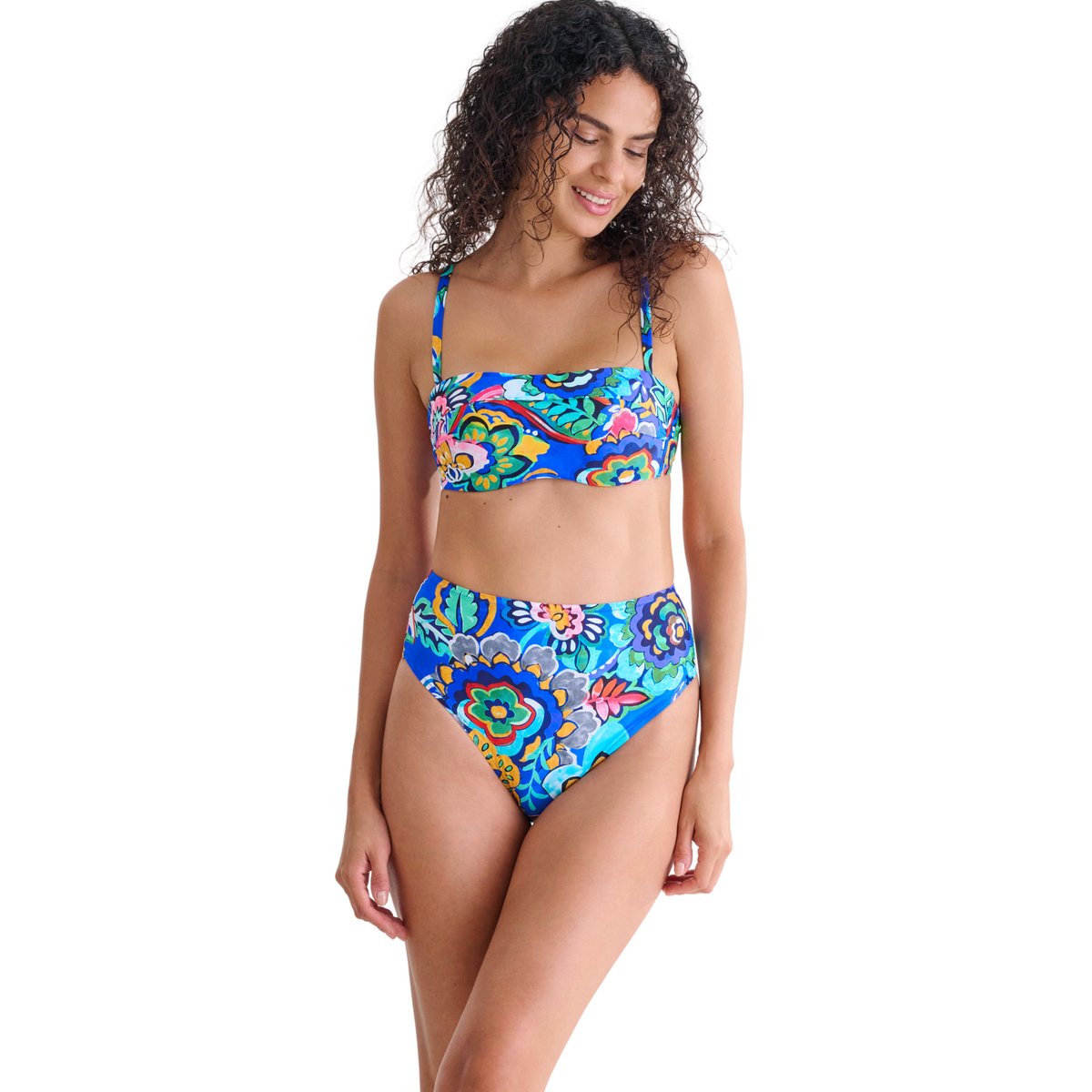 Bas maillot slip de bain échancré taille haute MEXICO bleu, LISCA