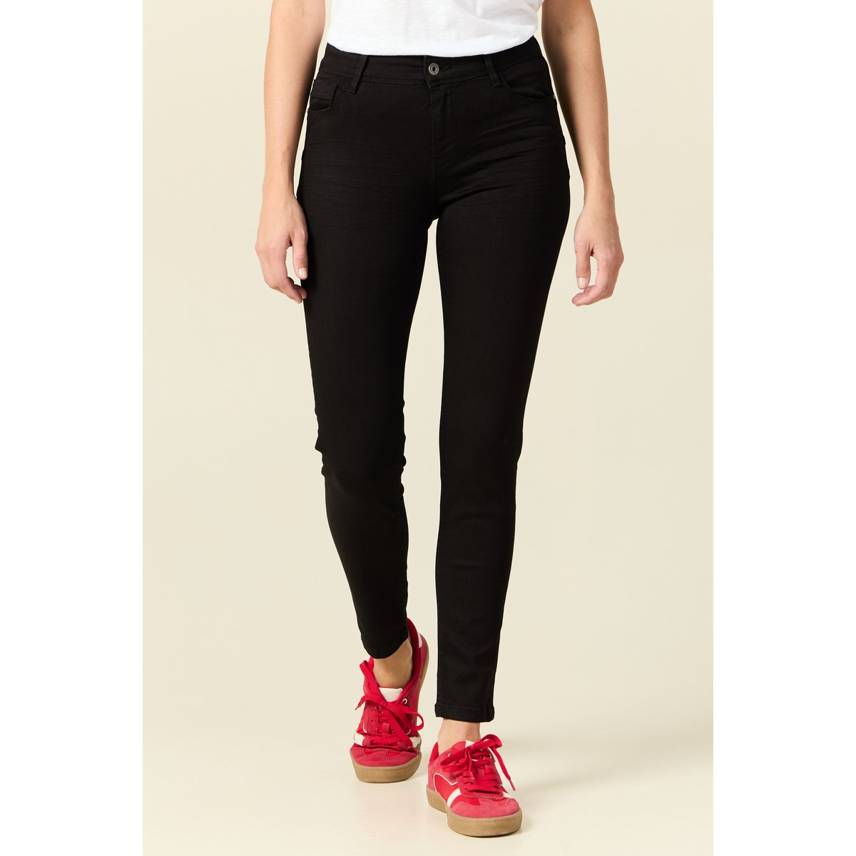 Jeans skinny push up 7/8ème denim noir, BONOBO