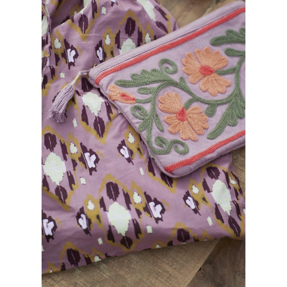 Pochette ipad coton brodé mauve, MADAM STOLTZ