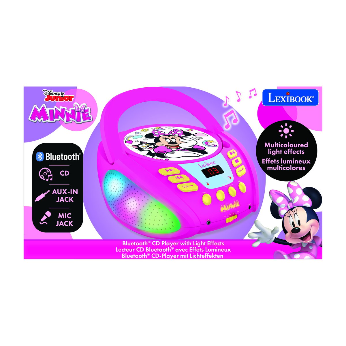 Lecteur CD Bluetooth Minnie avec effets lumineux rose, LEXIBOOK