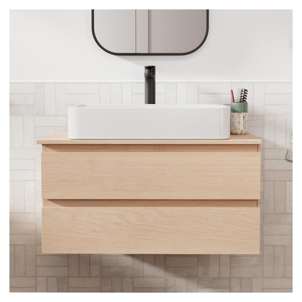 Ensemble meuble simple vasque 80 cm + vasque + robinet SORRENTO chêne, MOB IN