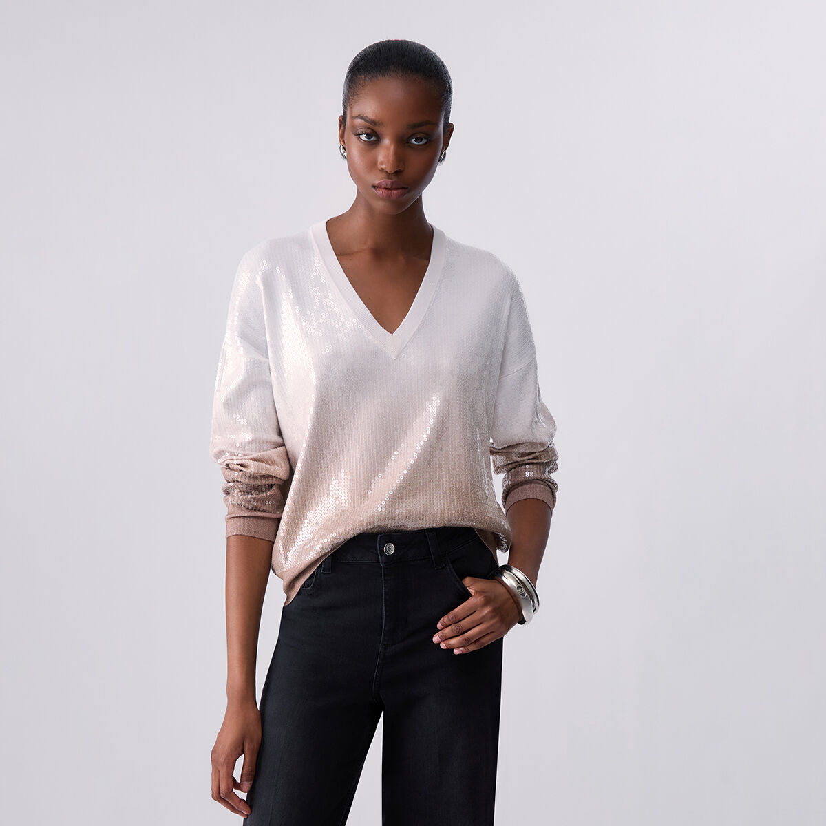 Pull dégradé avec sequins beige, LIU JO