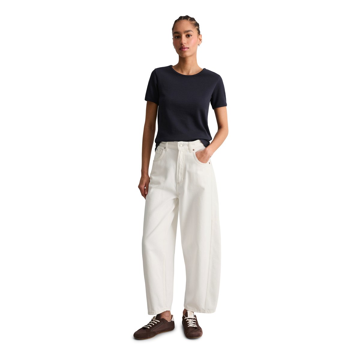 Jeans modèle Enni wide barrel en denim rigide blanc, MARC O’POLO DENIM