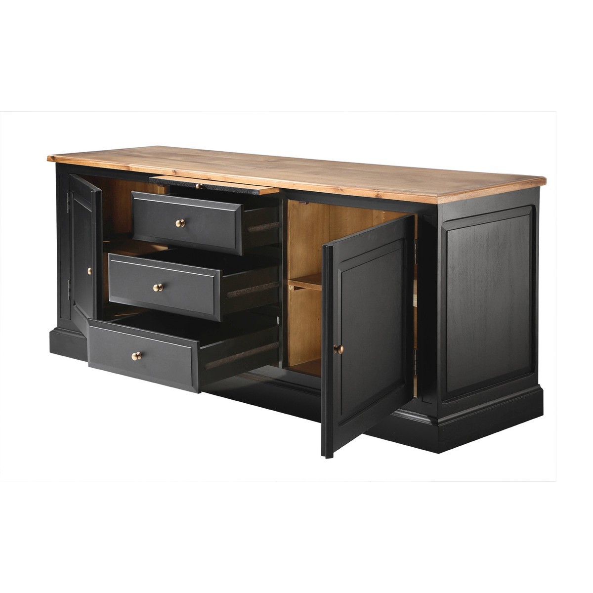 Buffet en acacia massif - FONTAINEBLEAU noir, SIGNATURE