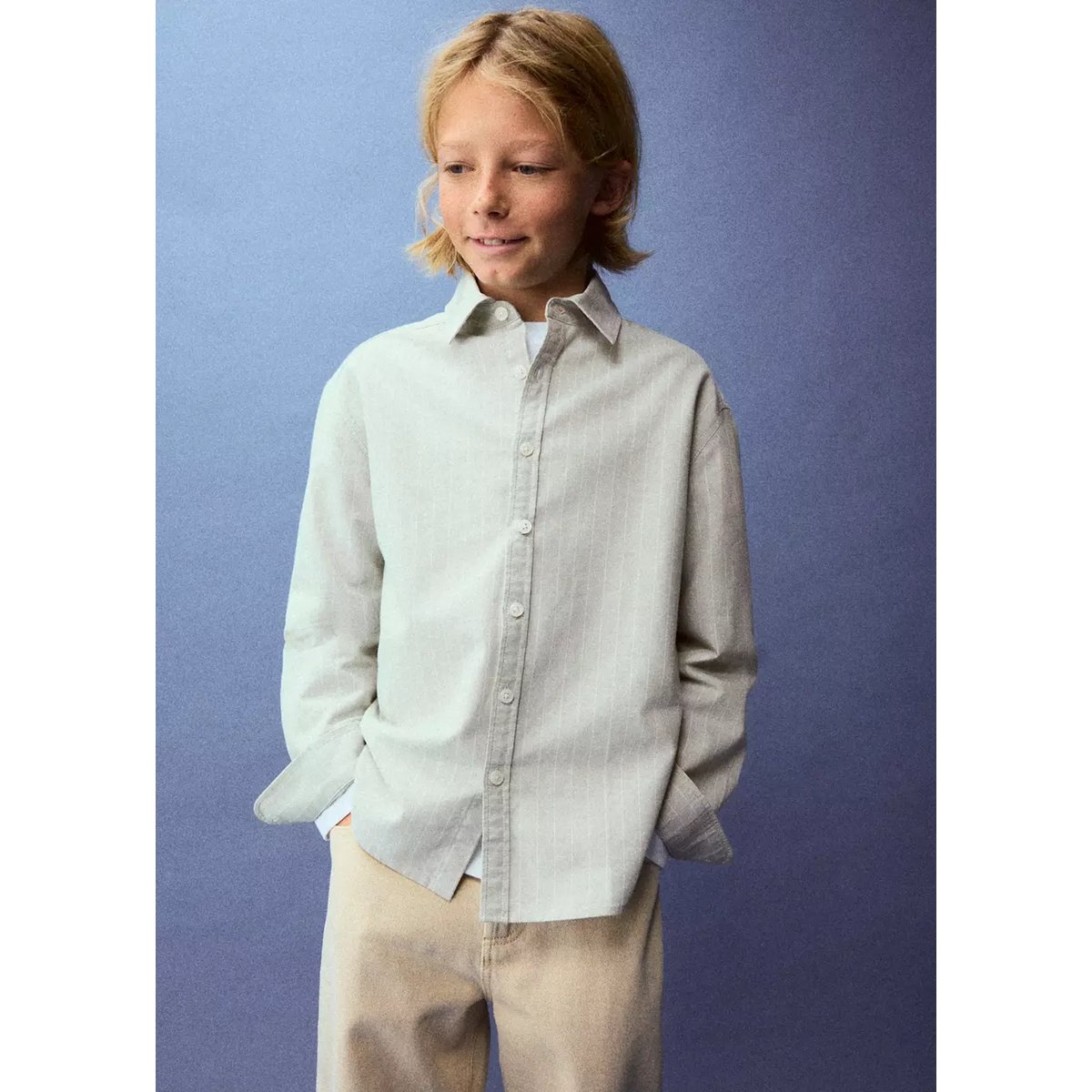Chemise 100 % coton rayures vert, MANGO KIDS