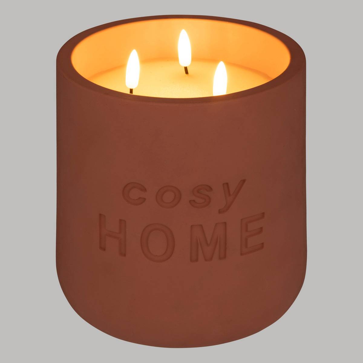 Bougie LED 3 mèches COSY terracotta, ATMOSPHERA
