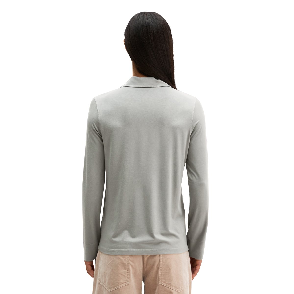 Blouse en jersey style polo regular en mélange viscose-modal gris, MARC O'POLO