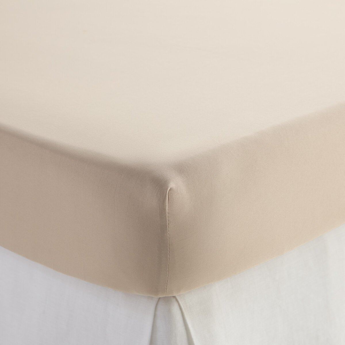 Sábana bajera de microfibra lavada, poliéster reciclado, altura 30 cm beige , LA REDOUTE INTERIEURS