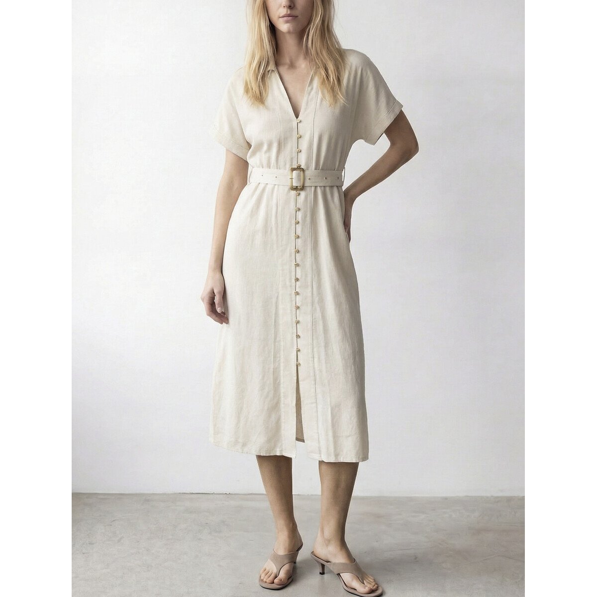Robe midi manches courte et ceinturée ecru, VILA