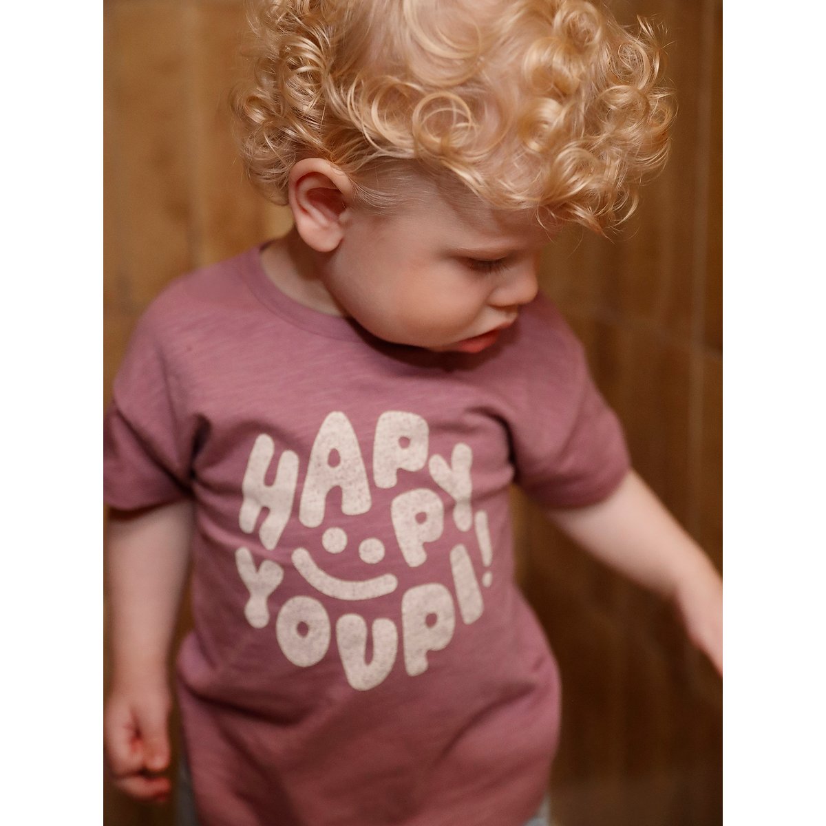 T-Shirt "Happy Youpi" bébé manches courtes en coton bio violet, VERTBAUDET