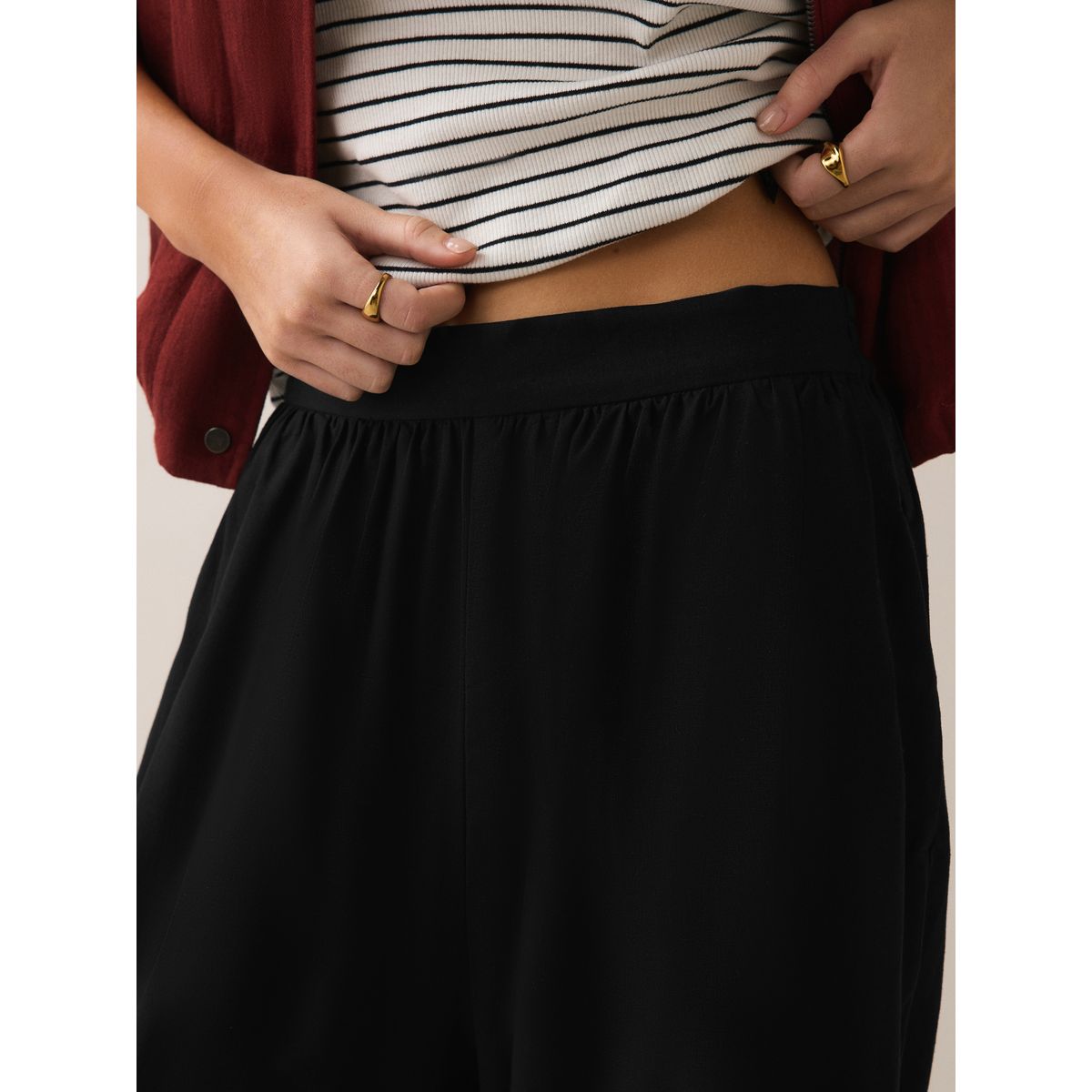 Pantalon bouffant en lin mélangé, lot de 2 blanc/noir, NEXT