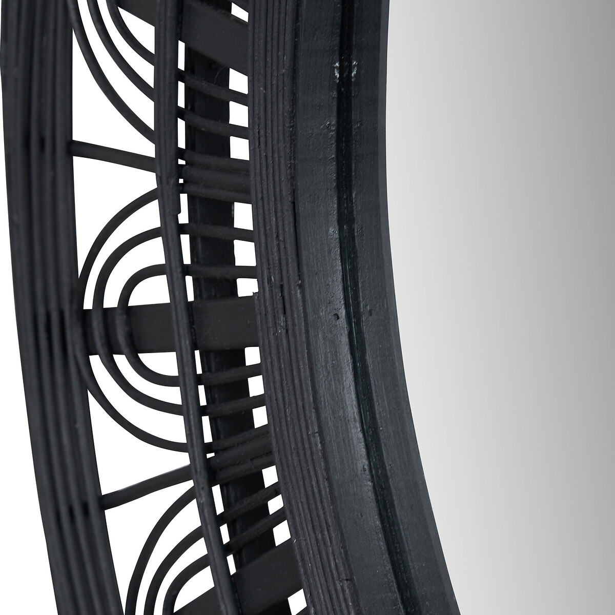 90cm Black Bamboo Frame Round Wall Mirror black, SO'HOME