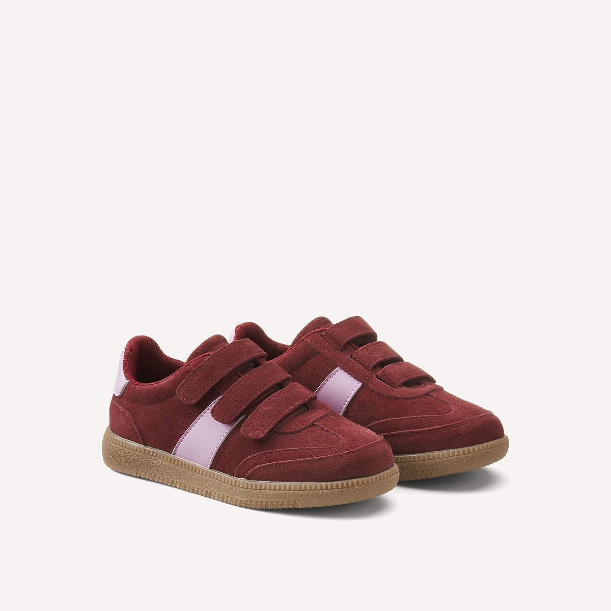 Sapatilhas com barra autoaderente, em pele bordeaux, LA REDOUTE COLLECTIONS