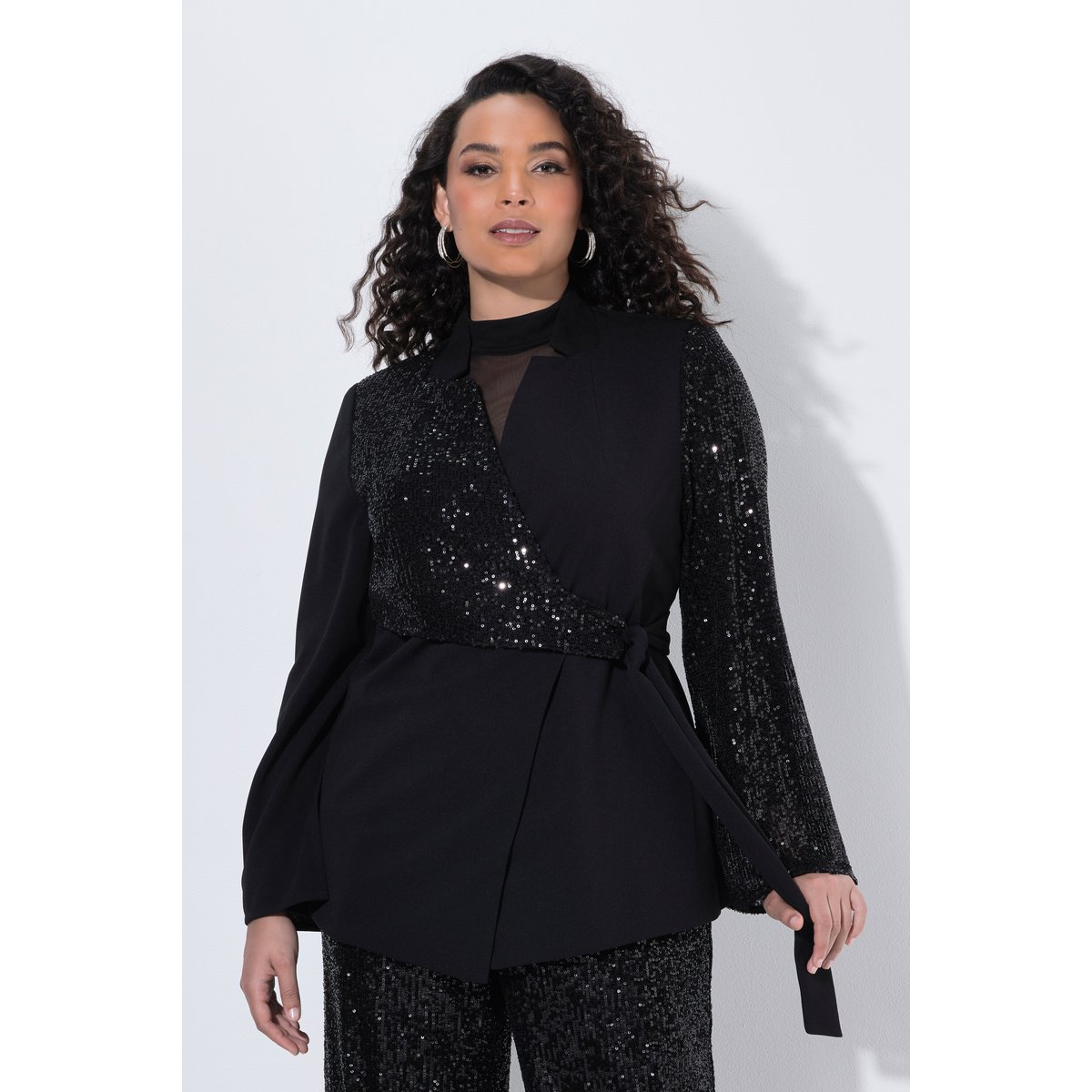 Blazer à paillettes, effet cache-cœur noir, ULLA POPKEN