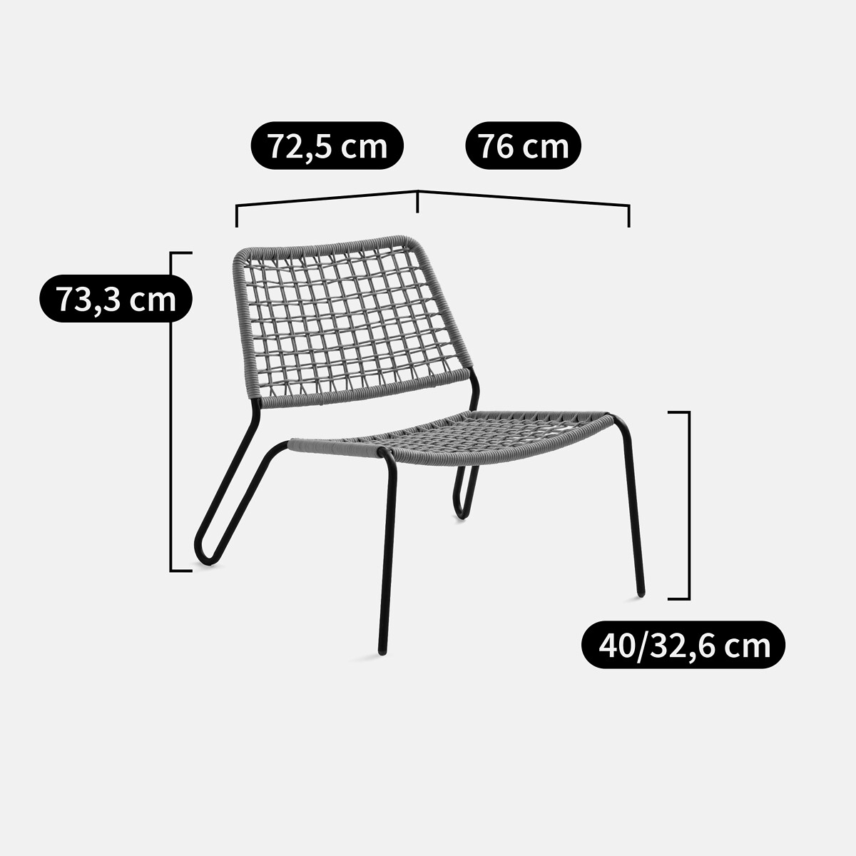 Fauteuil de jardin bas en corde tressée, Masix naturel/noir, LA REDOUTE INTERIEURS