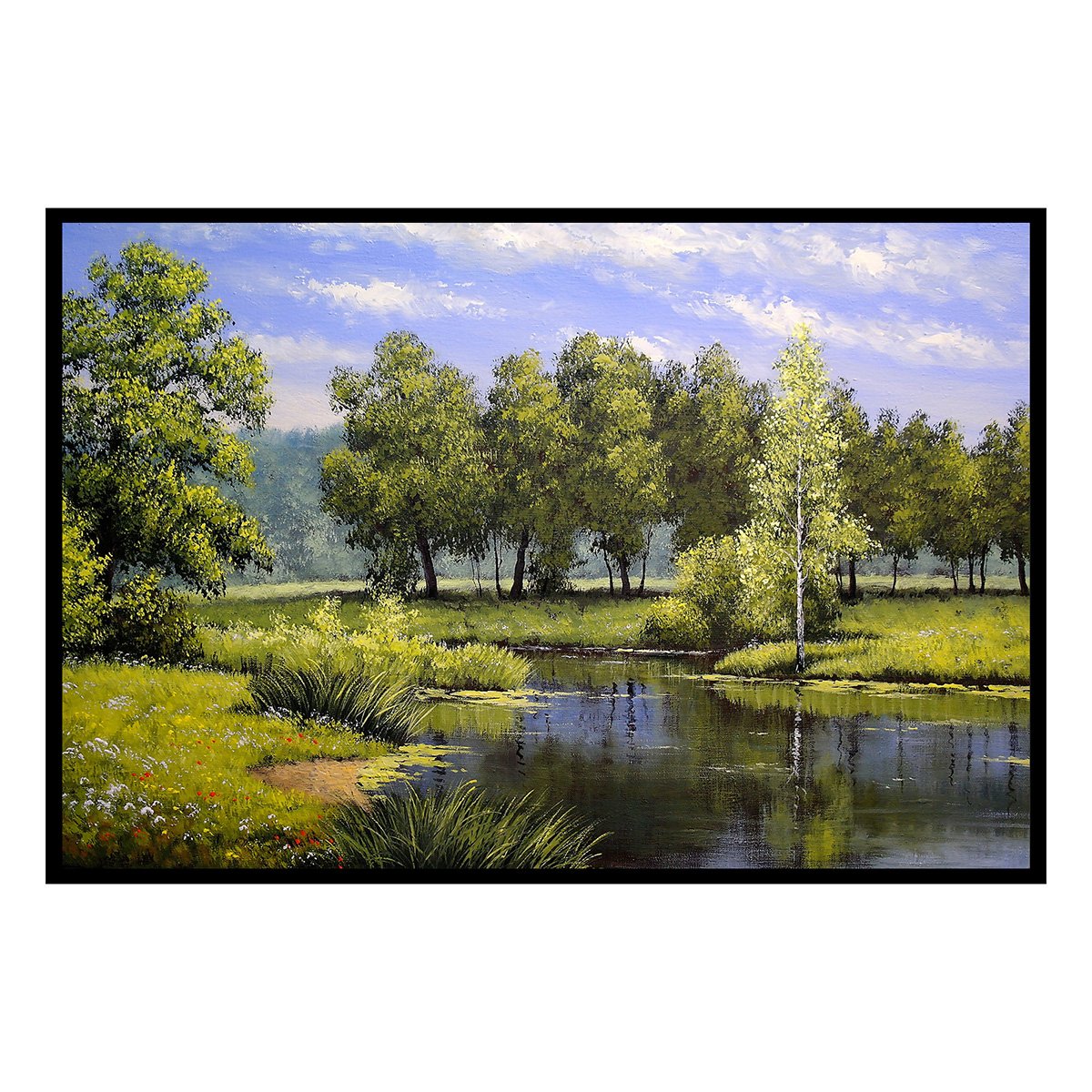 Affiche encadrée Prairie avec rivière affiche + cadre en métal - noir, HEXOA