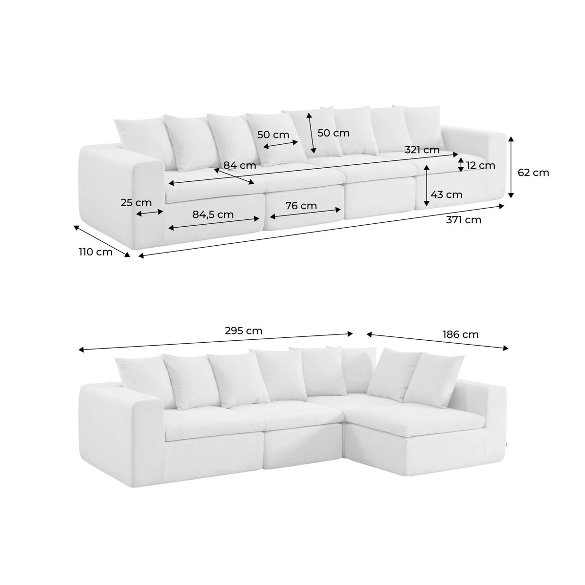 Canapé compressé modulable tissu chenille 5 places MOVI blanc, SWEEEK