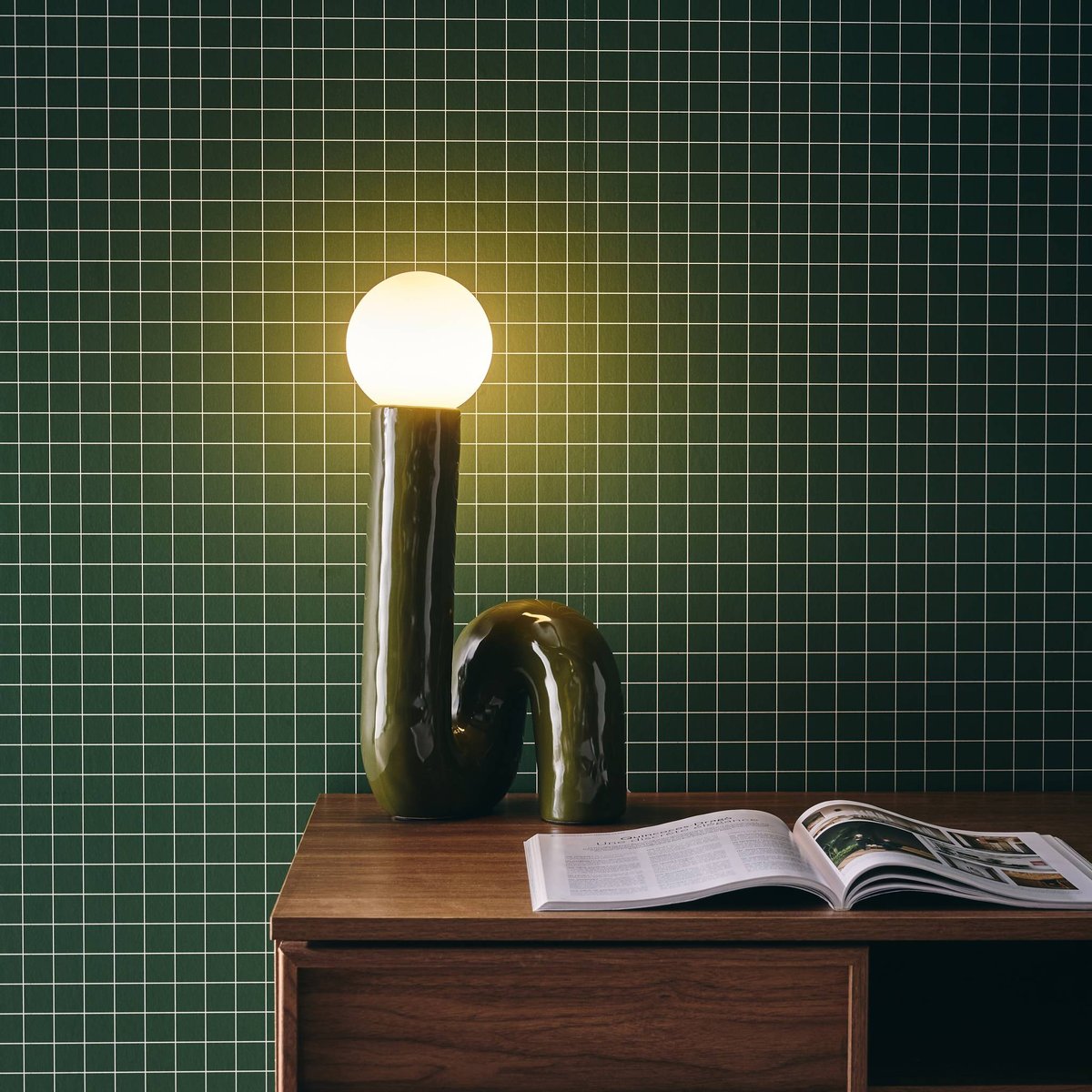 Lampe de table organique céramique vernis H 45cm ELMA kaki, SWEEEK