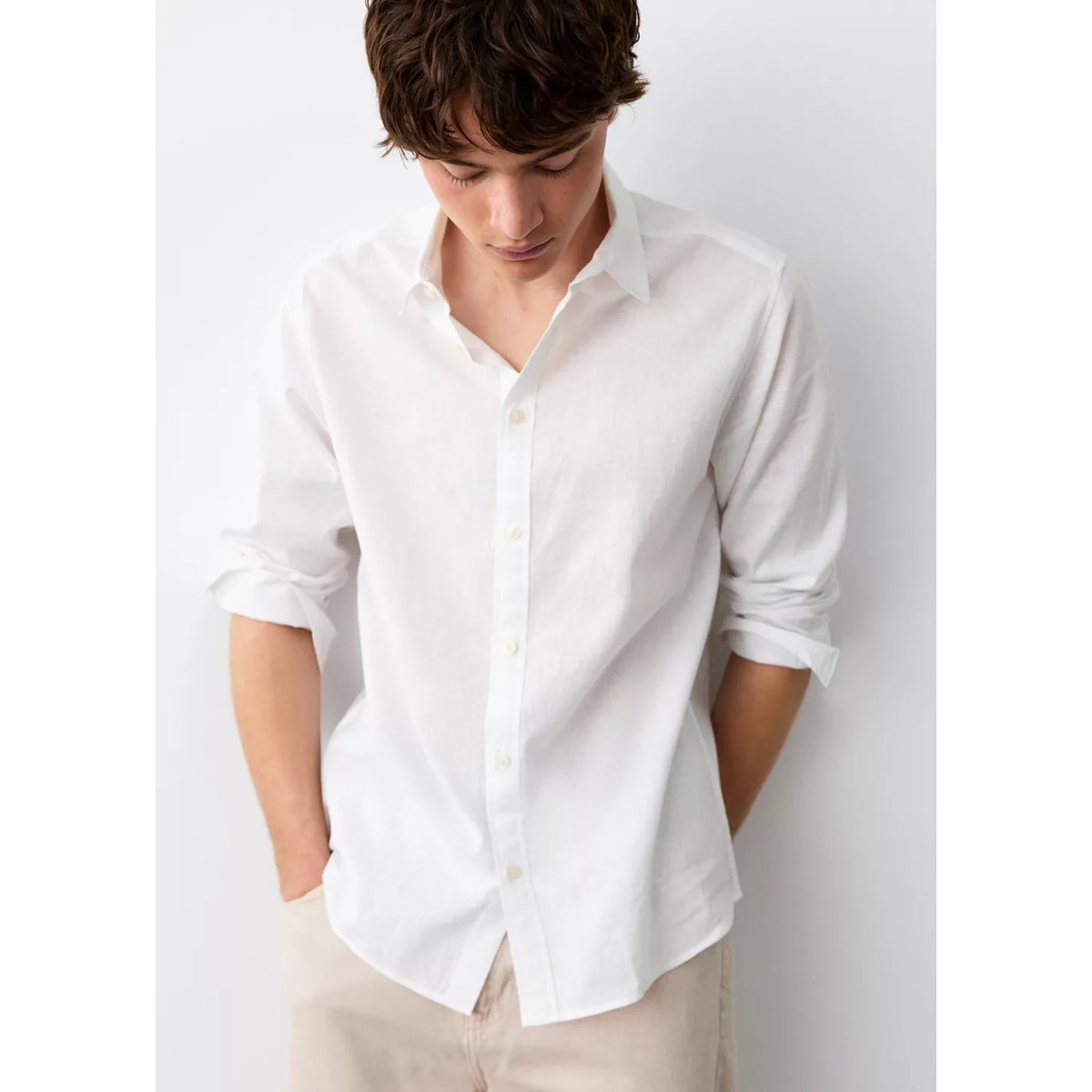 Chemise droite lin blanc cassé, MANGO TEEN
