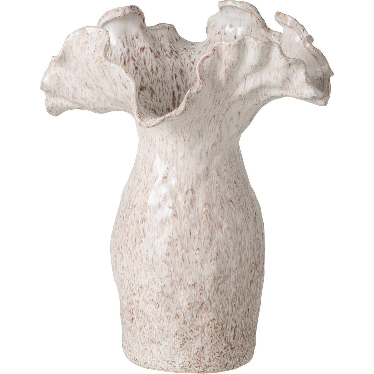 Vase en poterie à bord ondulé beige clair moucheté, RECOLLECTION