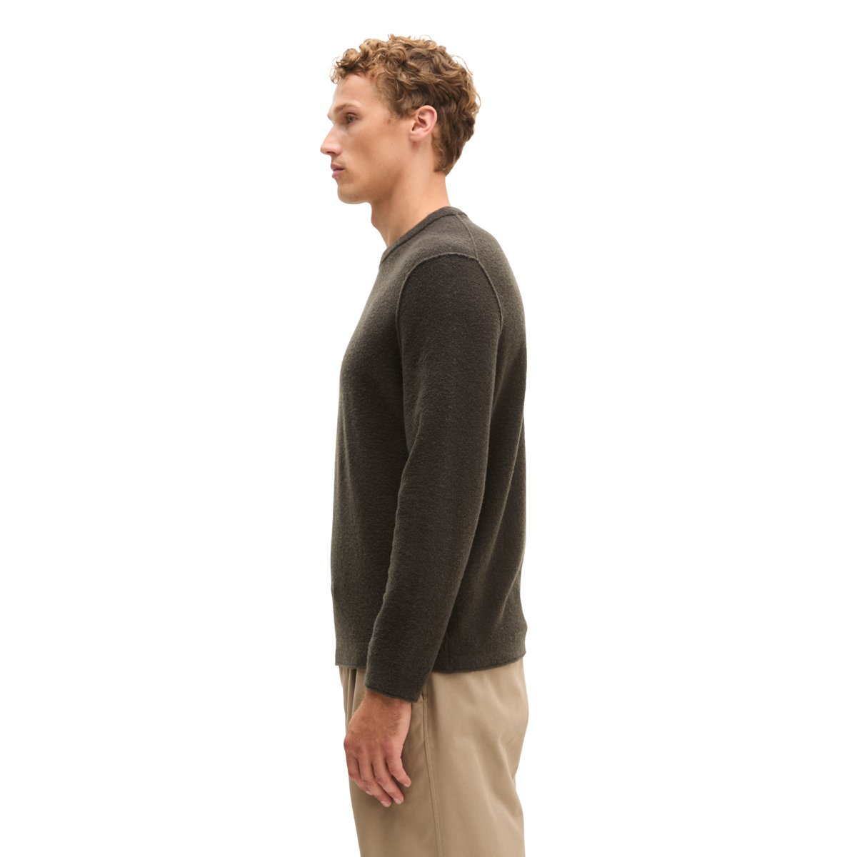 Pull bouclé coupe classique en mélange de laine vierge douce brun foncé, MARC O'POLO