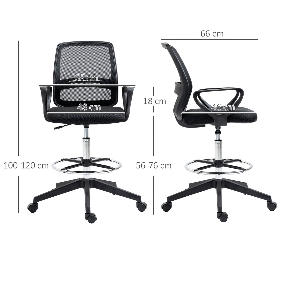 Chaise de bureau pour poste de travail debout noir, HOMCOM